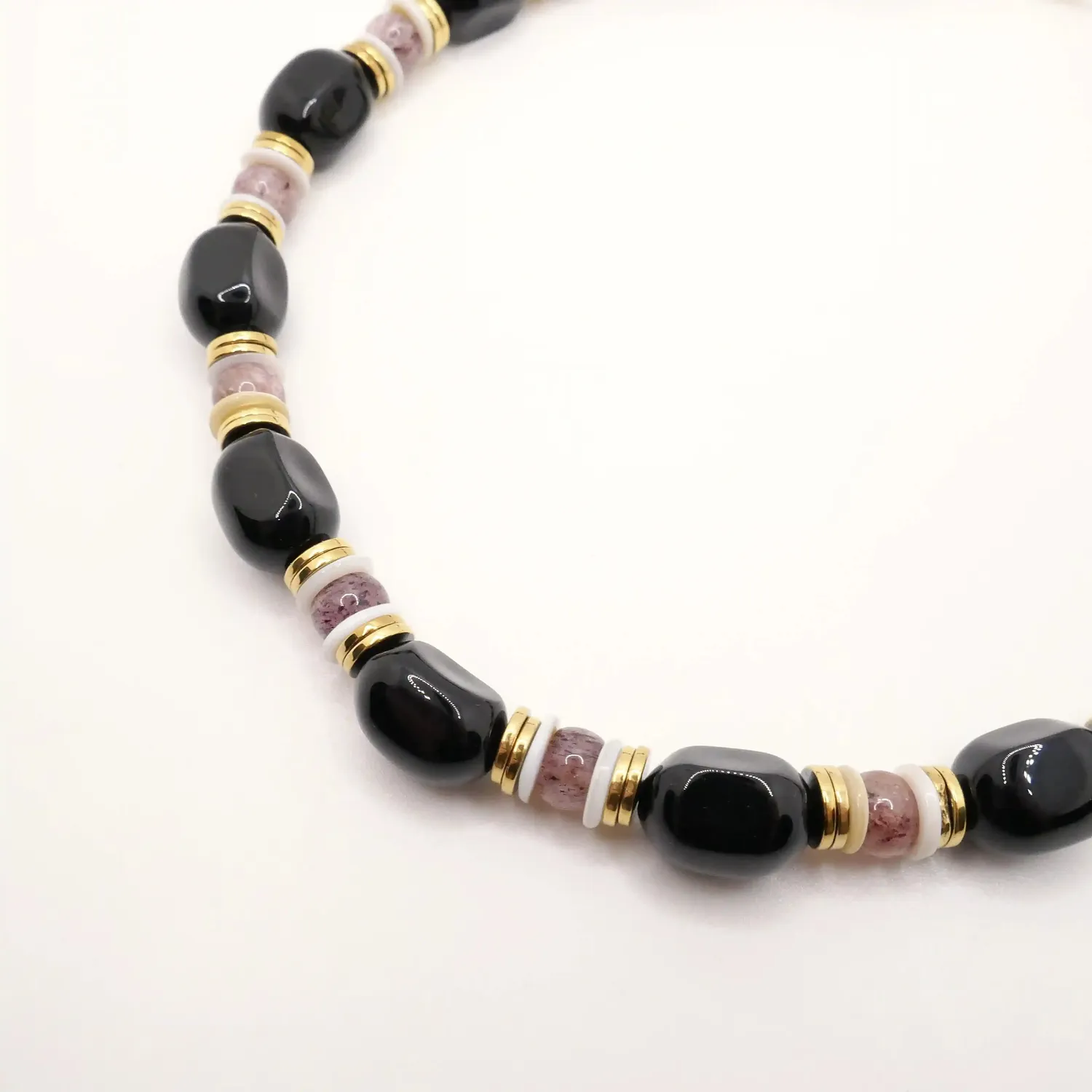 Cloralys Hortense collier jade quartz rose doré
