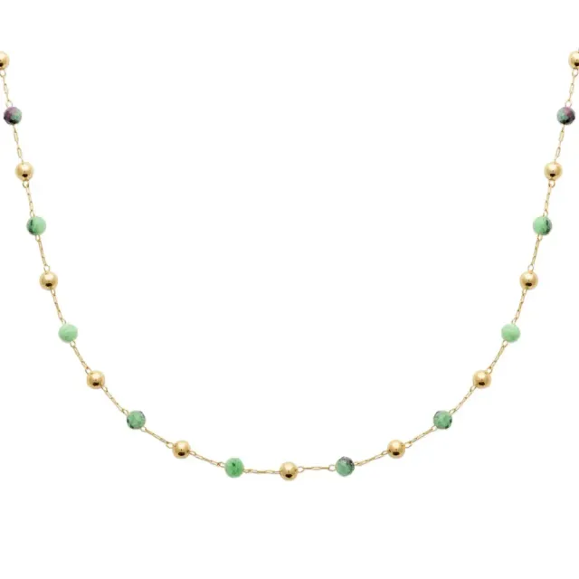 Oriana France collier perles rubis zoïsite plaqué or bohème