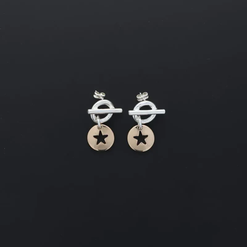 Secret de Cuir N°1706 boucles d'oreilles étoile évidée bicolore