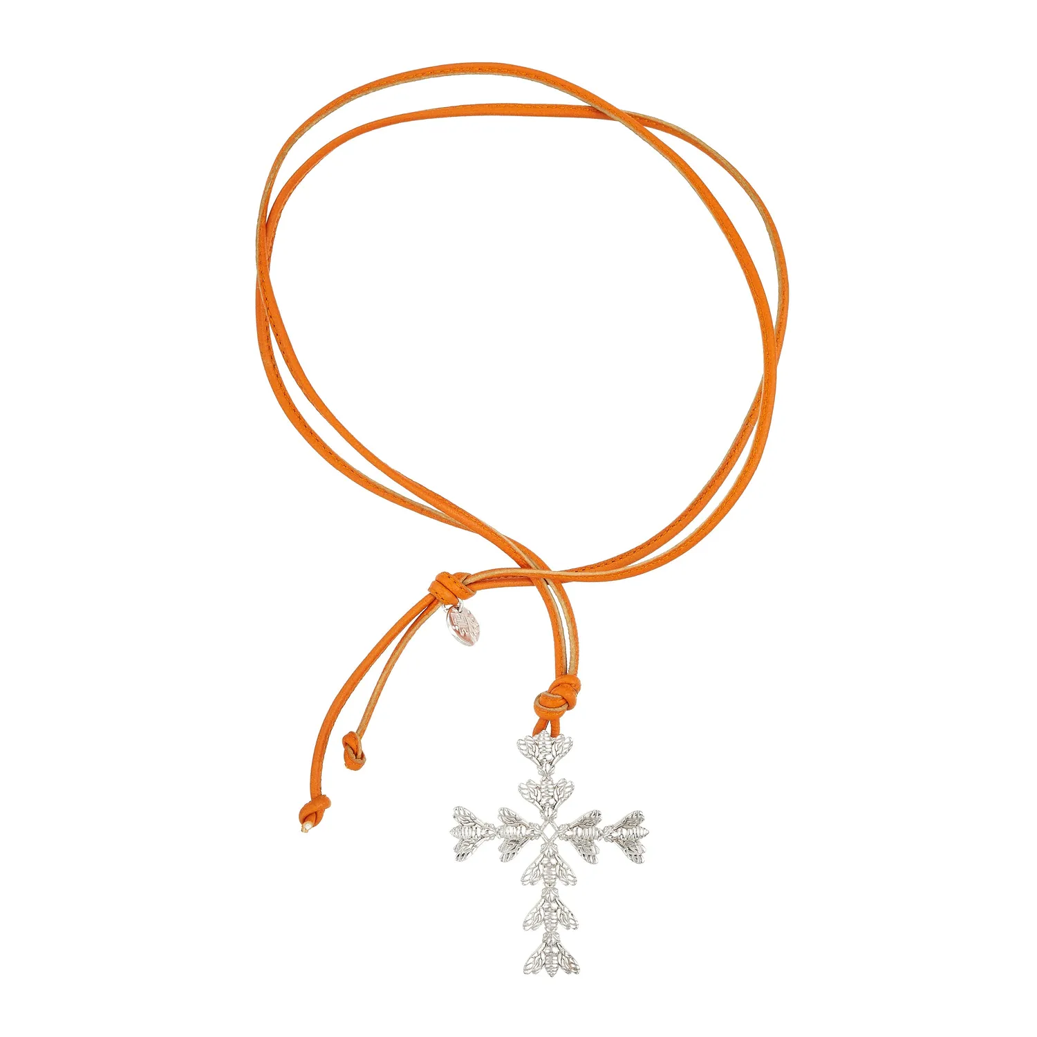 Lorella Tamberi Bee Queen collier cuir orange croix