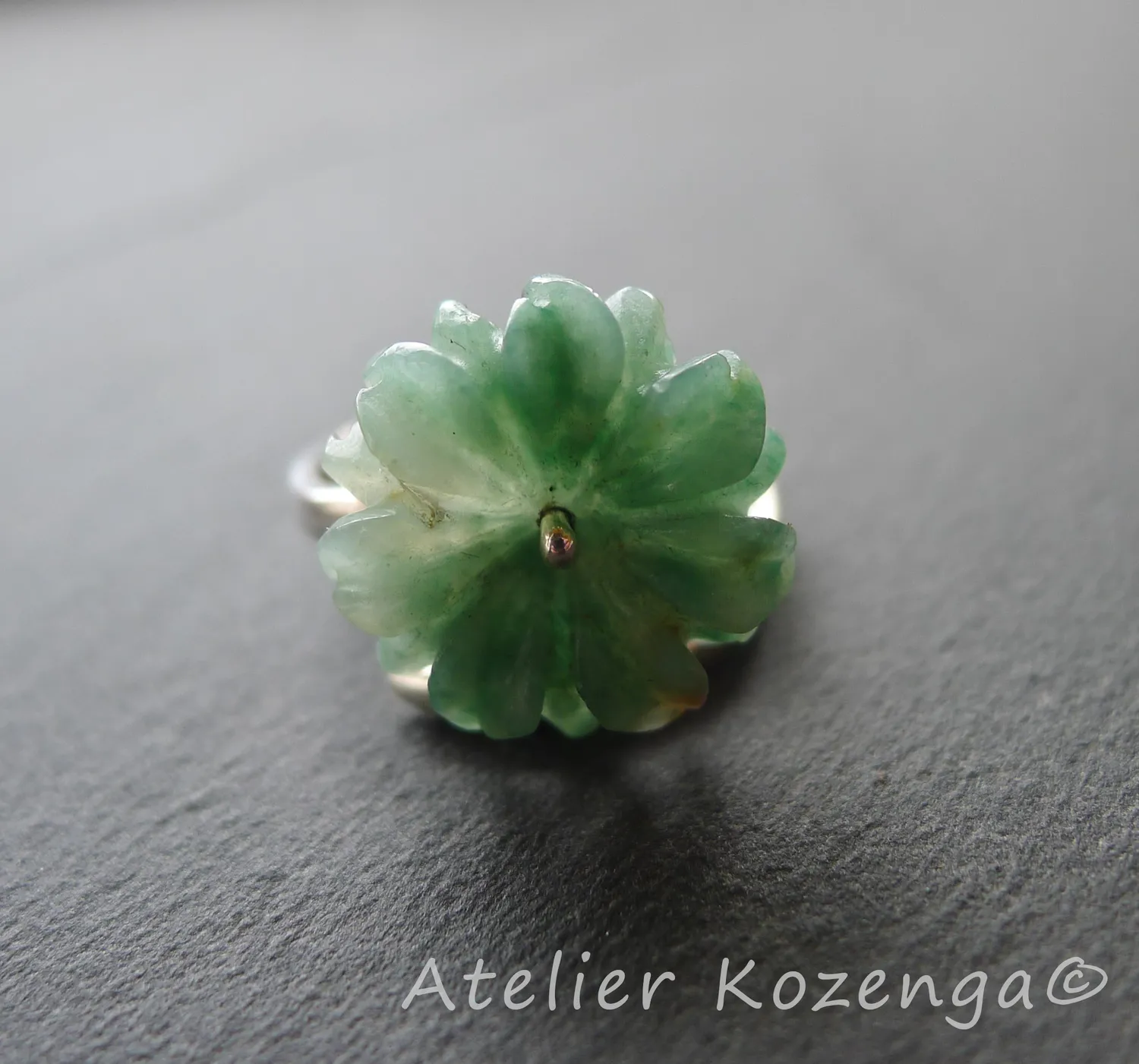 L'Atelier Kozenga Athela bague argent fleur aventure verte
