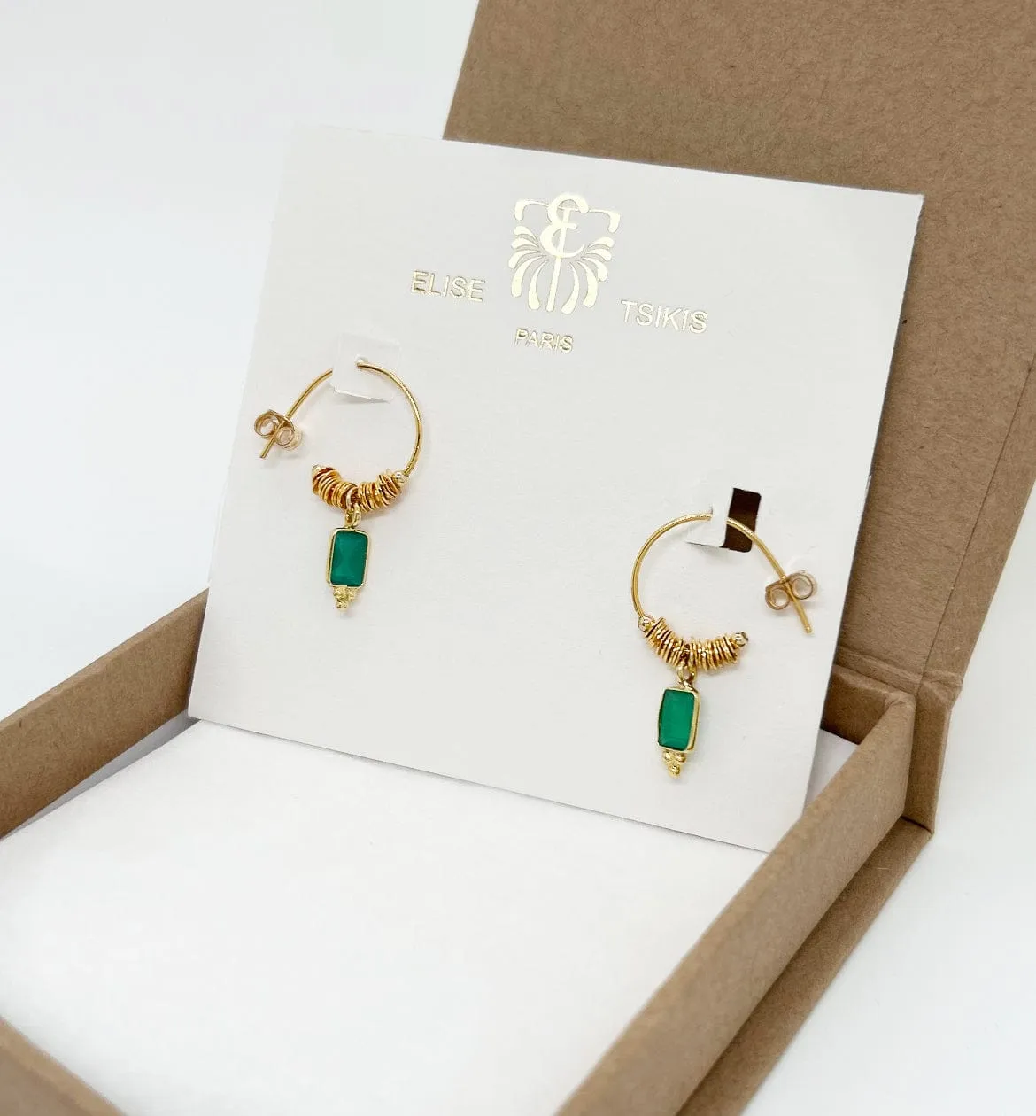 Elise Tsikis Lindale boucles d'oreilles émeraude pierres naturelles