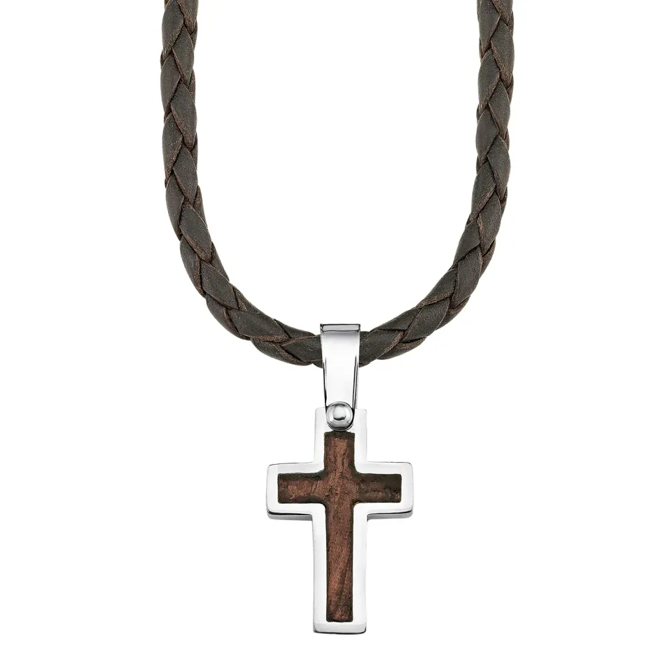 s.Oliver collier garçon croix acier cuir noir