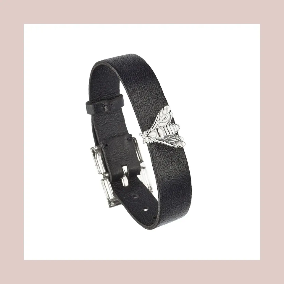 Lorella Tamberi Canal Bee Queen bracelet cuir abeille noir 15-18 cm