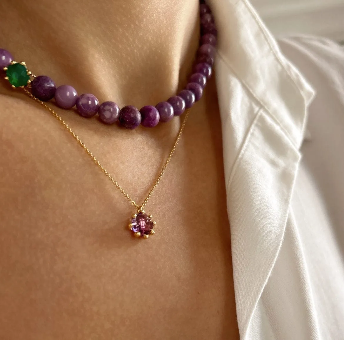 Elise Tsikis Piedra collier pierre mauve nude