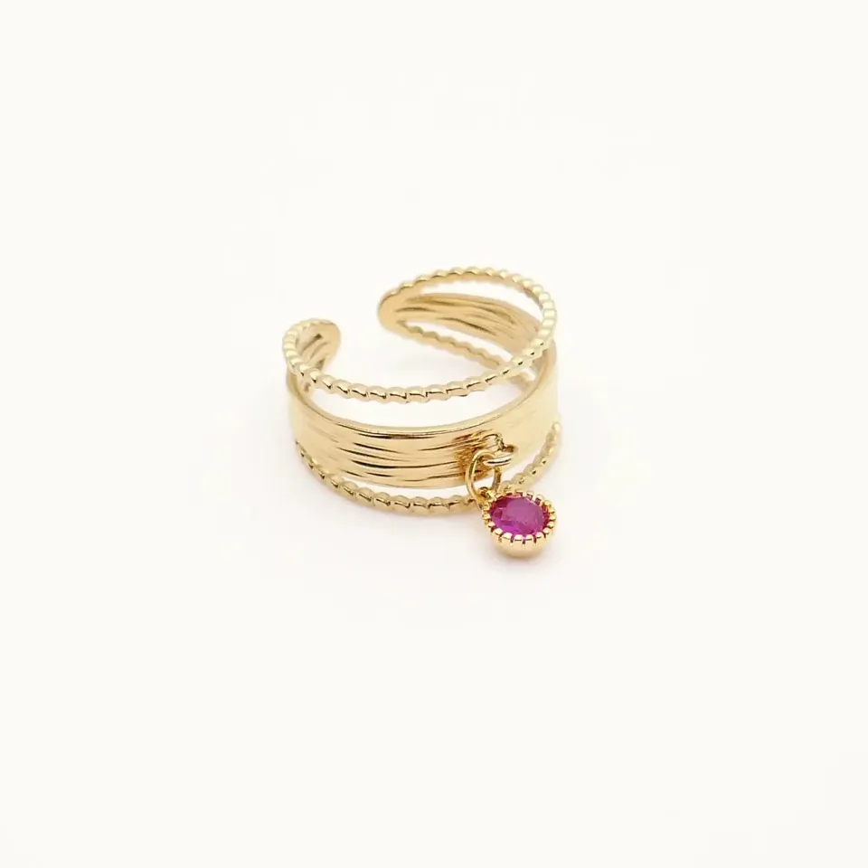 Cloralys Rosalie bague doré zircon fuchsia réglable