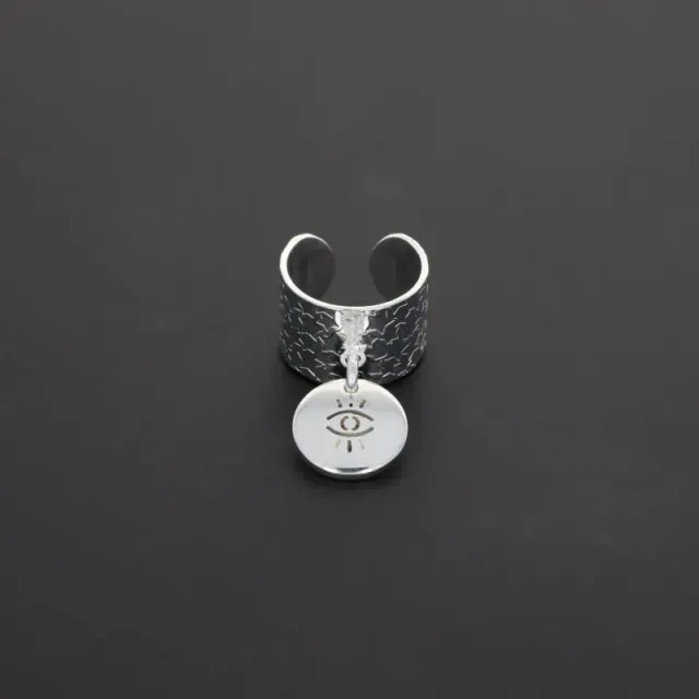 Secret de Cuir N°1313 bague œil argent plaqué réglable