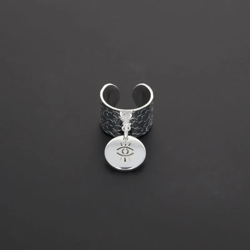 Secret de Cuir N°1313 bague œil argent plaqué réglable