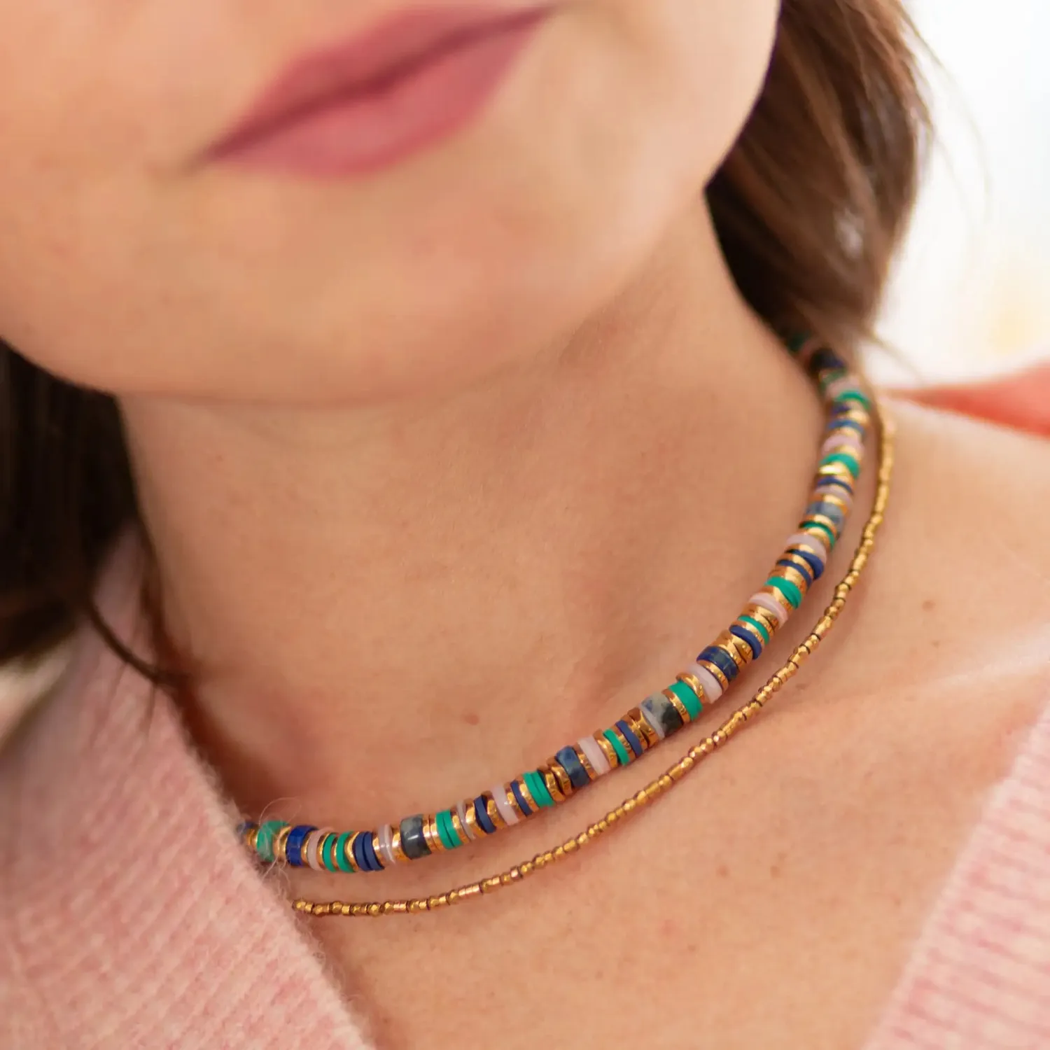 Cloralys Elwood bleu collier 37 cm perles heishi