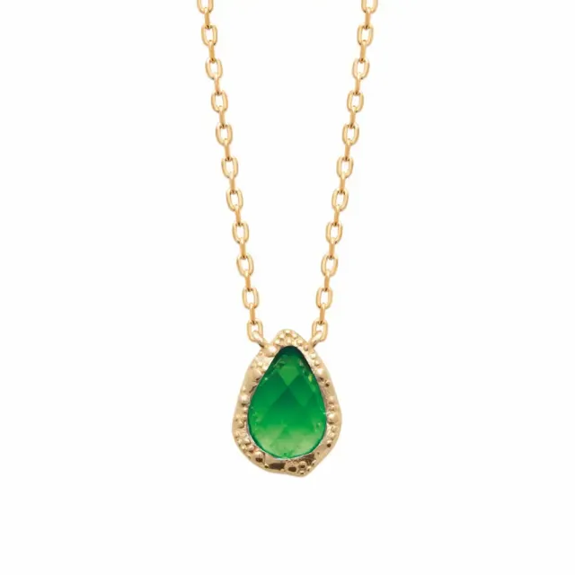 Oriana France collier émeraude poire plaqué or pierre verte