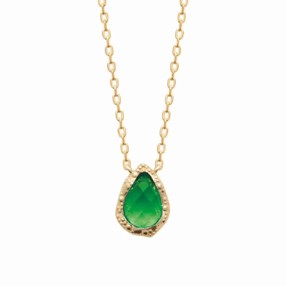 Oriana France collier émeraude poire plaqué or pierre verte