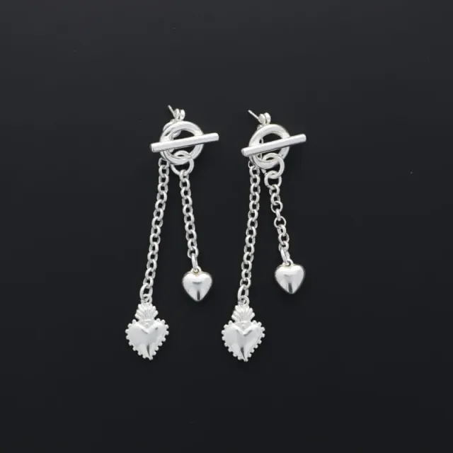 Secret de Cuir N°1514 boucles d'oreilles duo coeurs argent