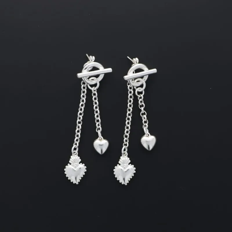 Secret de Cuir N°1514 boucles d'oreilles duo coeurs argent