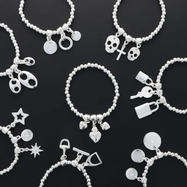 Secret de Cuir N°815 bracelet perles argenté élastique