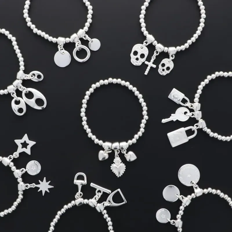 Secret de Cuir N°815 bracelet perles argenté élastique
