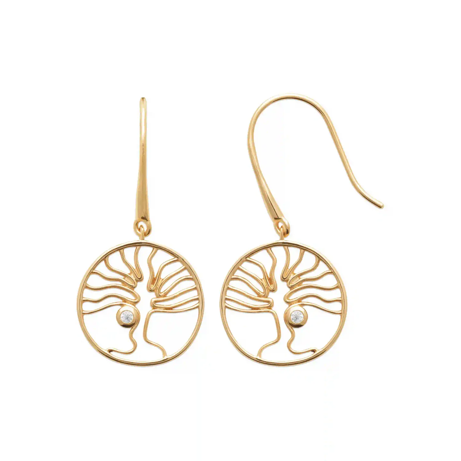 Oriana France arbre de vie boucles d’oreilles plaqué or pendantes