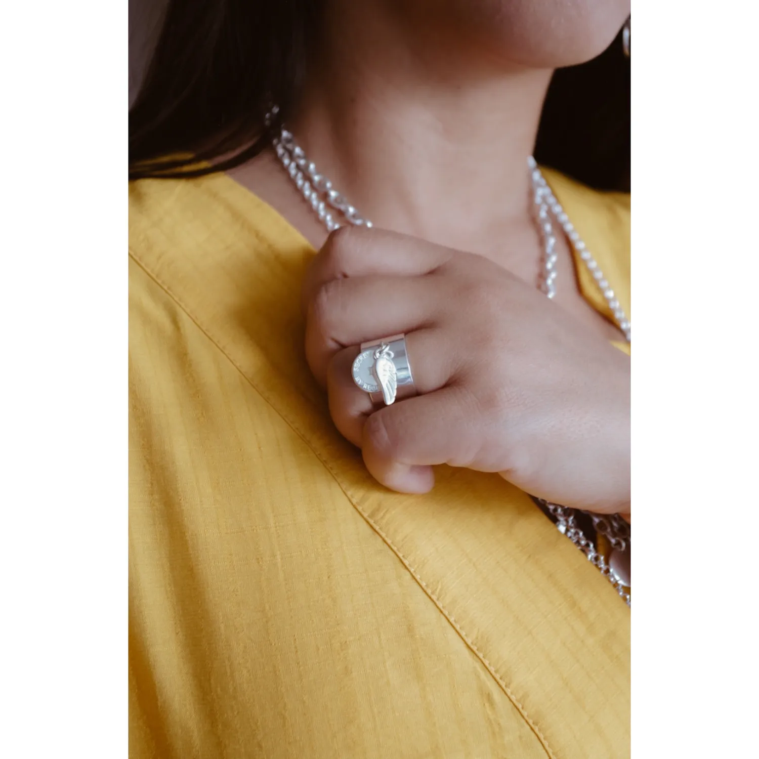 Secret de Cuir N°12 bague aile réglable argenté