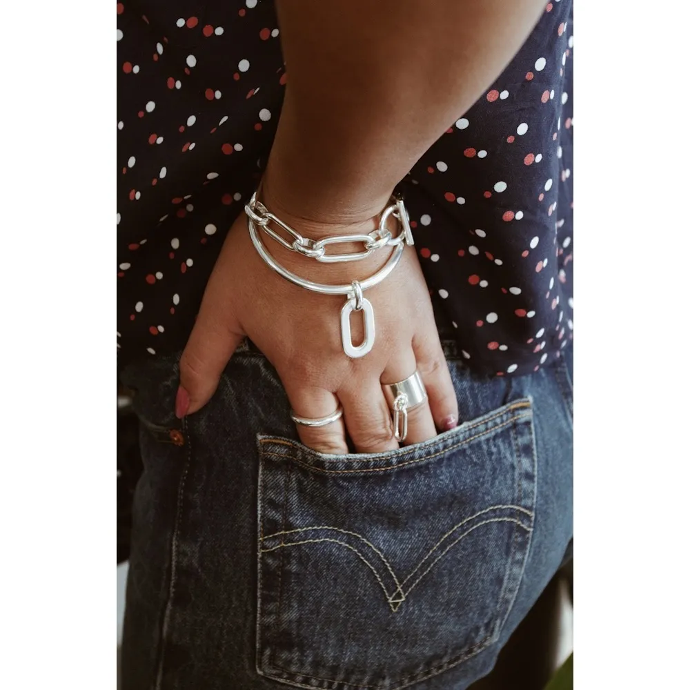 Secret de Cuir N°210 bracelet 3 rectangles mailles ovales M L