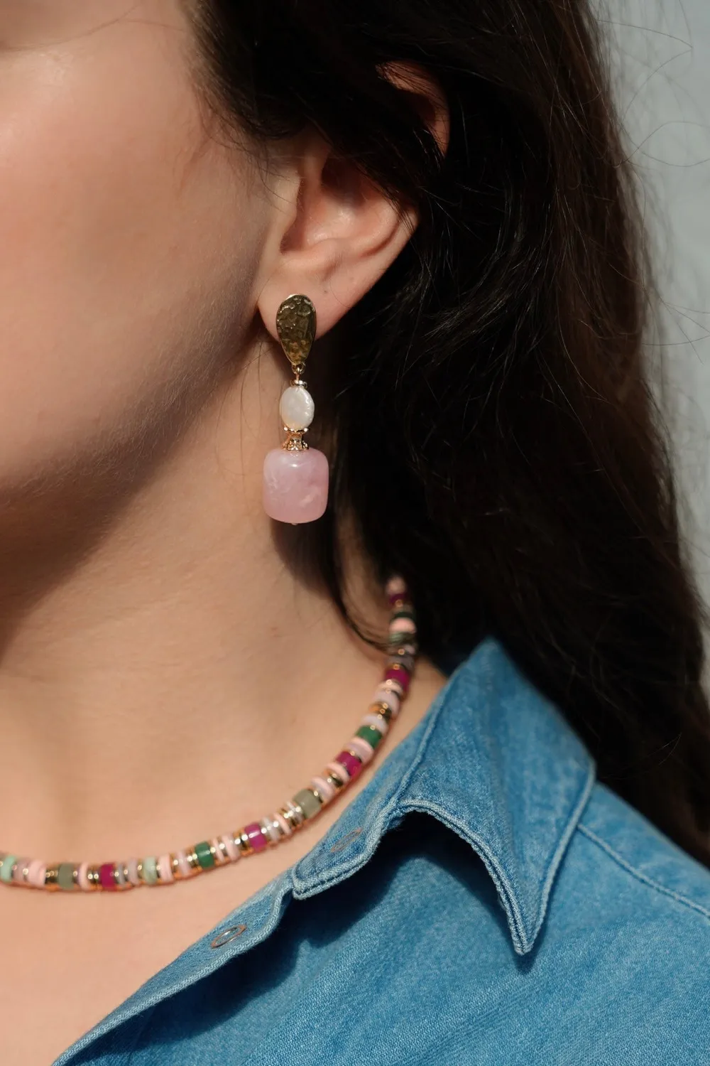 Cloralys Marilou boucles d'oreilles perles roses 5 cm