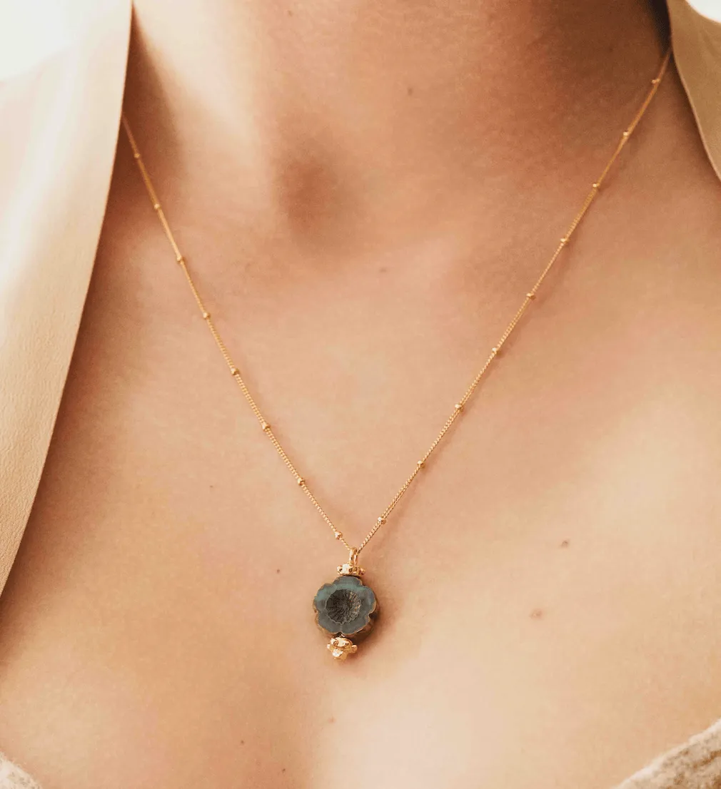 Elise Tsikis Faro collier or jaune 50 cm perle fleur