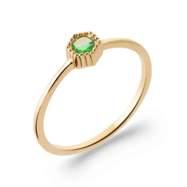 Oriana France solitaire émeraude bague plaqué or verte