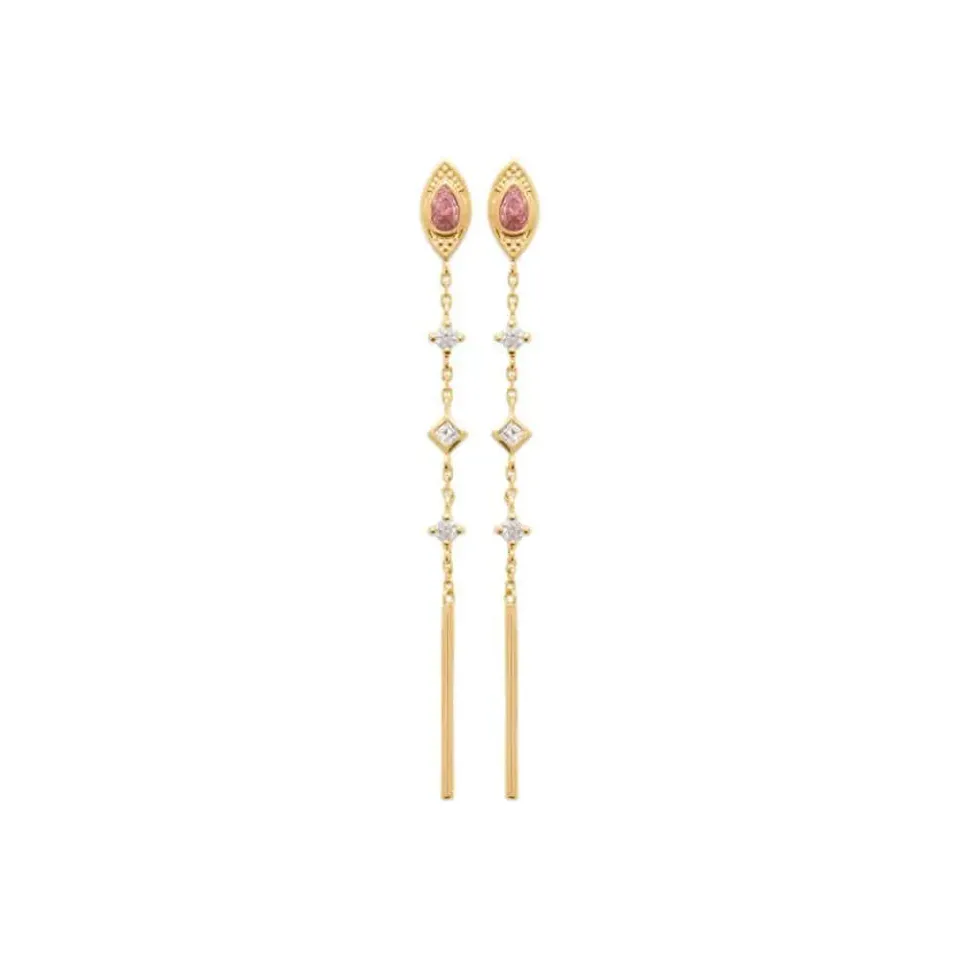 Oriana France pendantes quartz rose plaqué or pierres