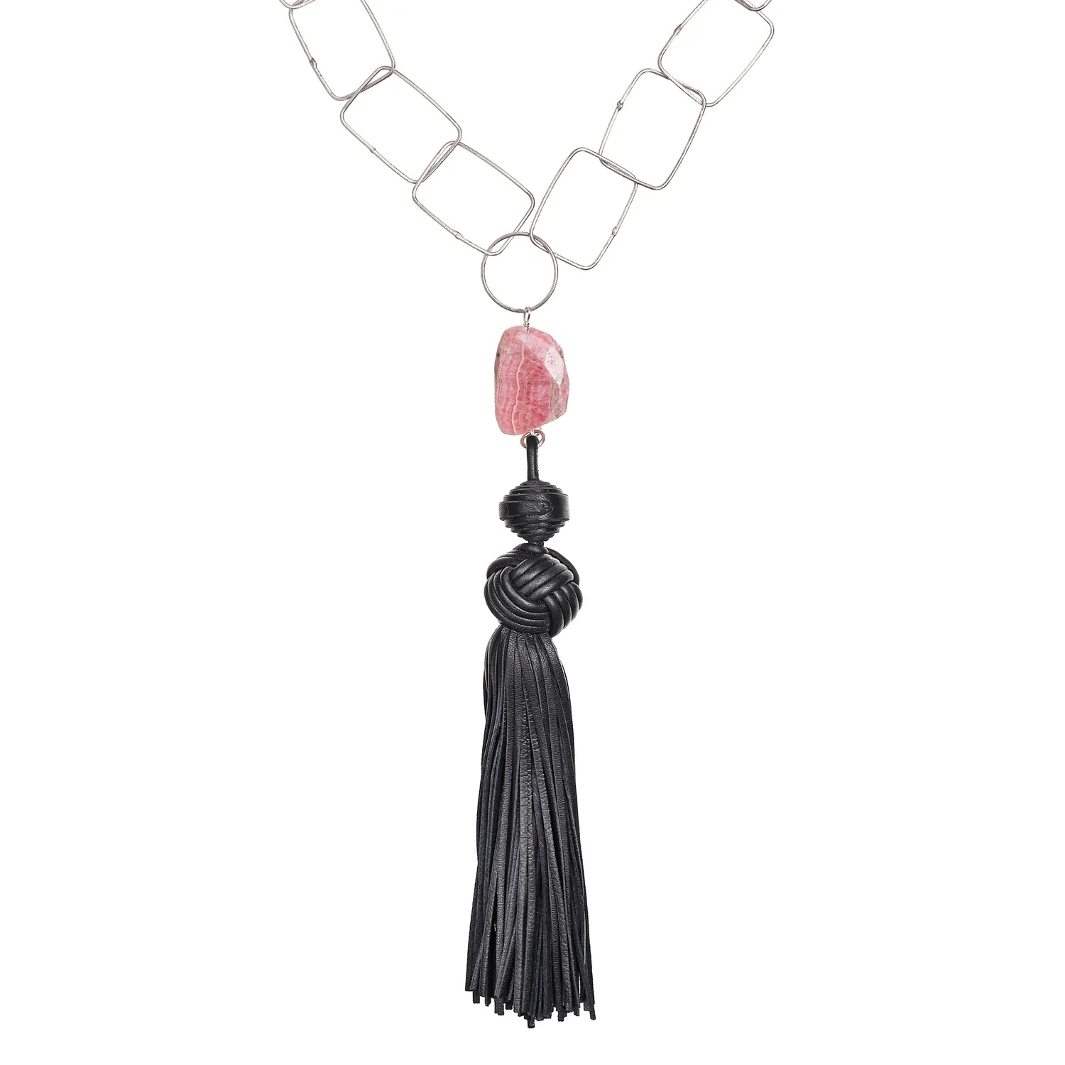 Lorella Tamberi Tassel Horse collier cuir bleu rhodochrosite