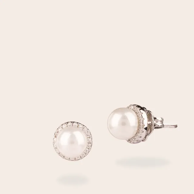 Ultima Edizione boucles d’oreilles micro zircons perle blanche