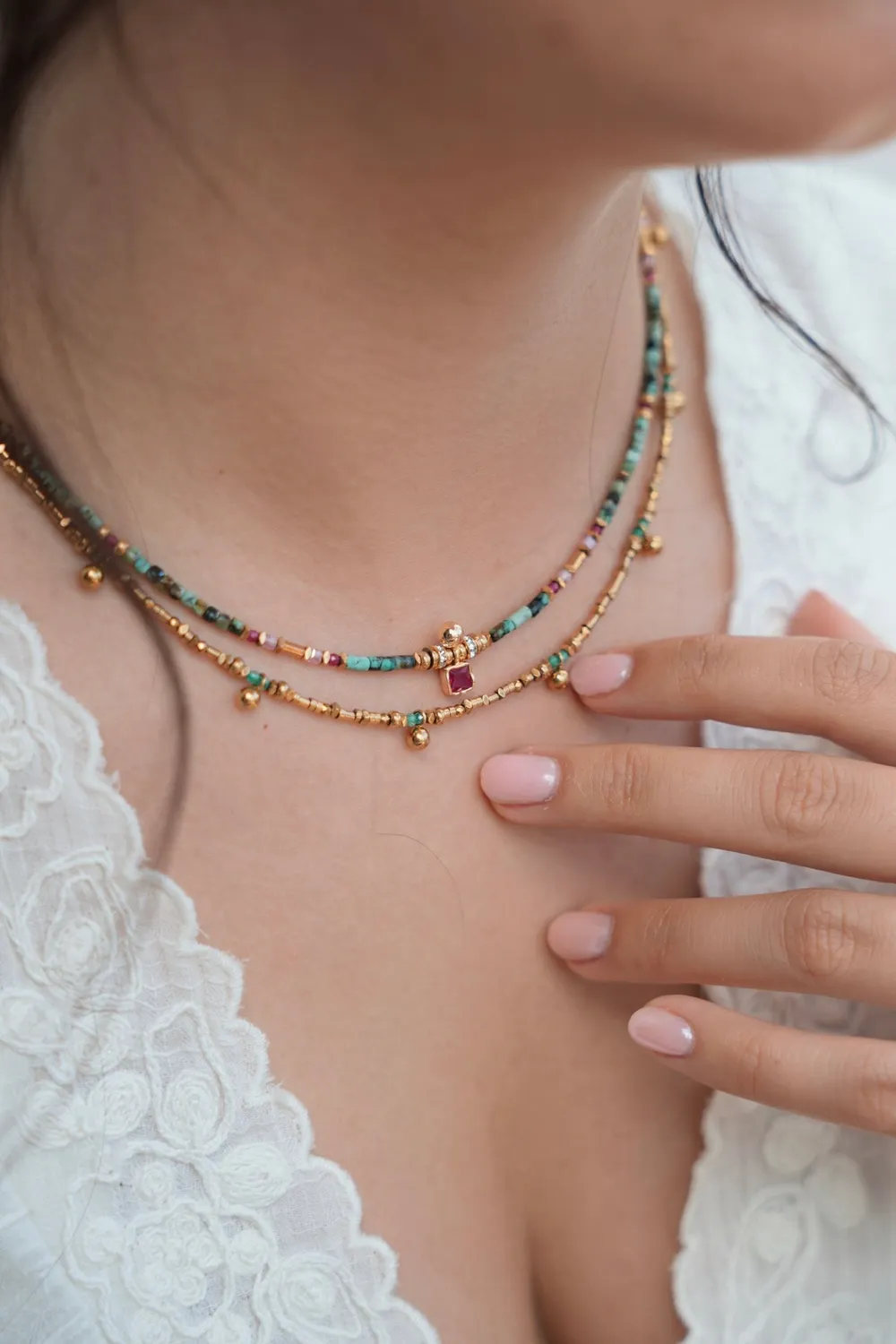 Cloralys Cléa collier turquoise zircon fuchsia 42 cm