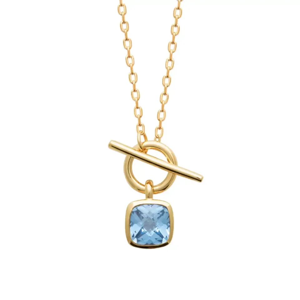 Oriana France collier cercle barré pierre bleue plaqué or