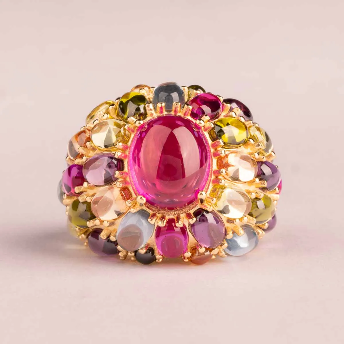 Ultima Edizione Cabochon bague pierres multicolores