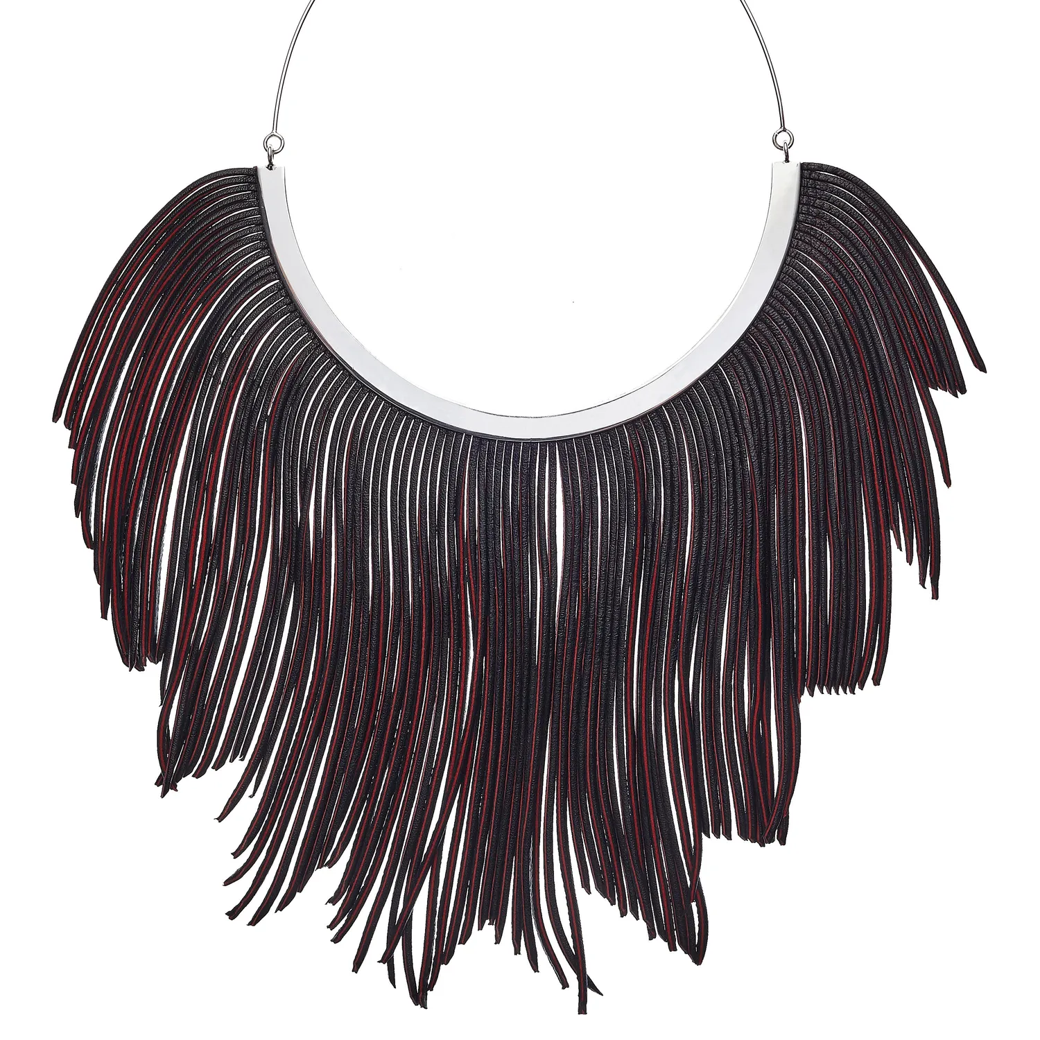 Lorella Tamberi Canal Flames collier cuir franges noir rouge