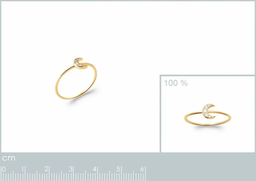 Oriana France lune bague plaqué or croissant pavé