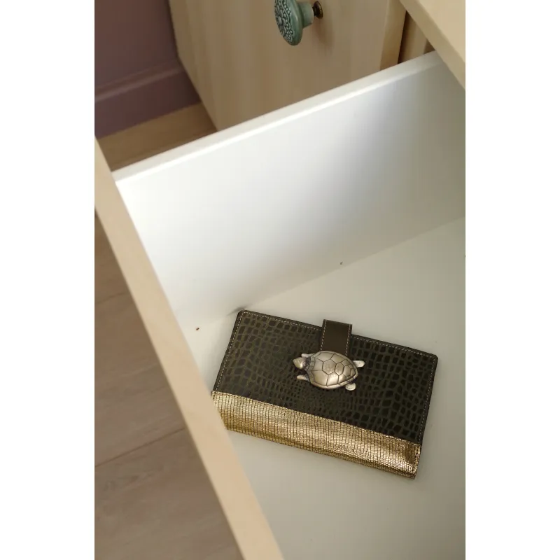 Secret de Cuir portefeuille PM tortue kaki cuir