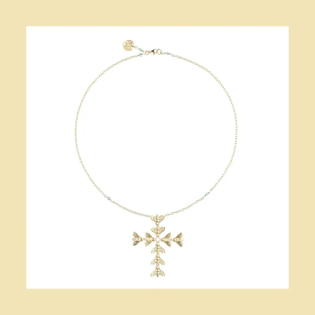 Lorella Tamberi Bee Queen croix collier zircons verts