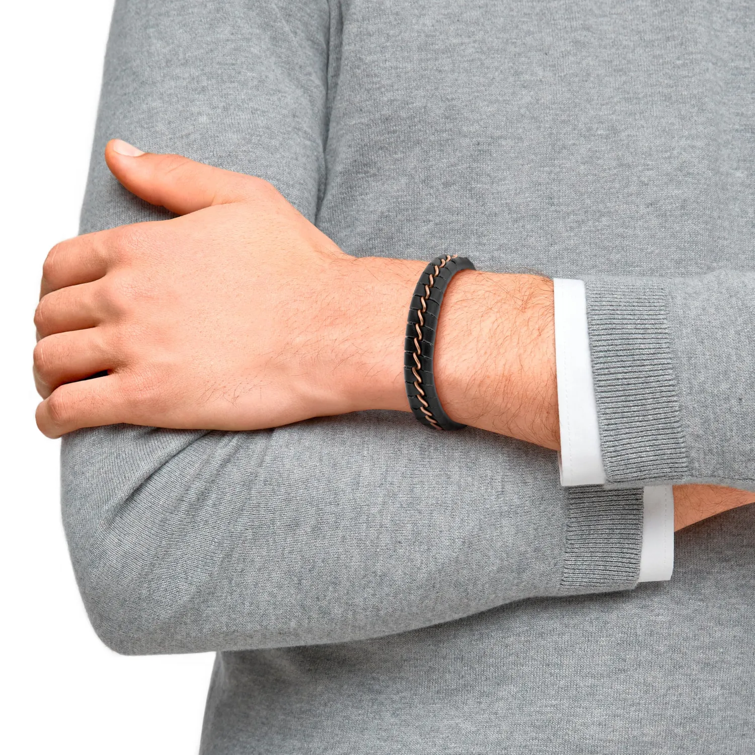 s.Oliver 2037990 bracelet homme cuir noir acier