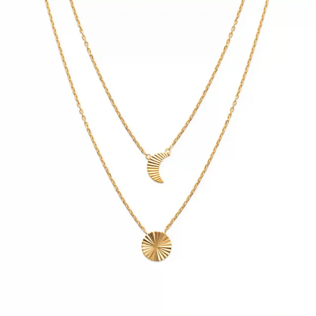 Oriana France collier soleil lune plaqué or 2 rangs