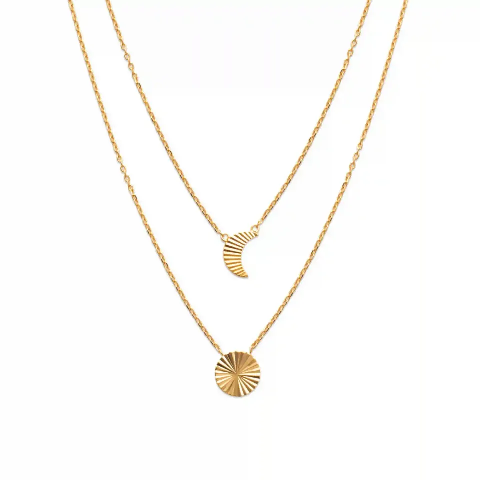 Oriana France collier soleil lune plaqué or 2 rangs