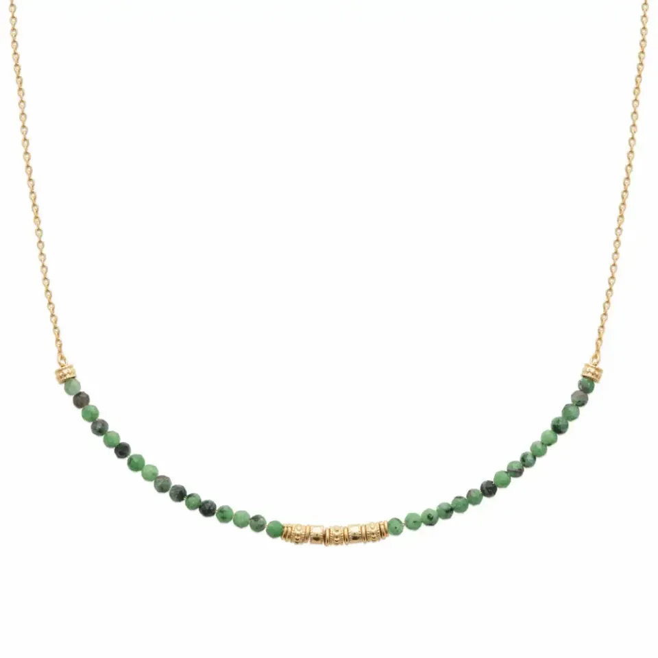 Oriana France collier rubis zoïsite anneaux plaqué or bohème