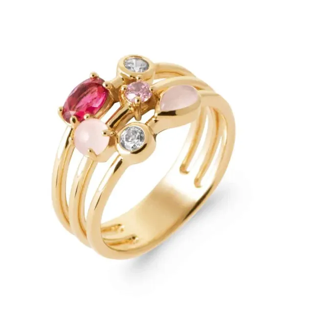Oriana France bague trio anneaux rubis plaqué or