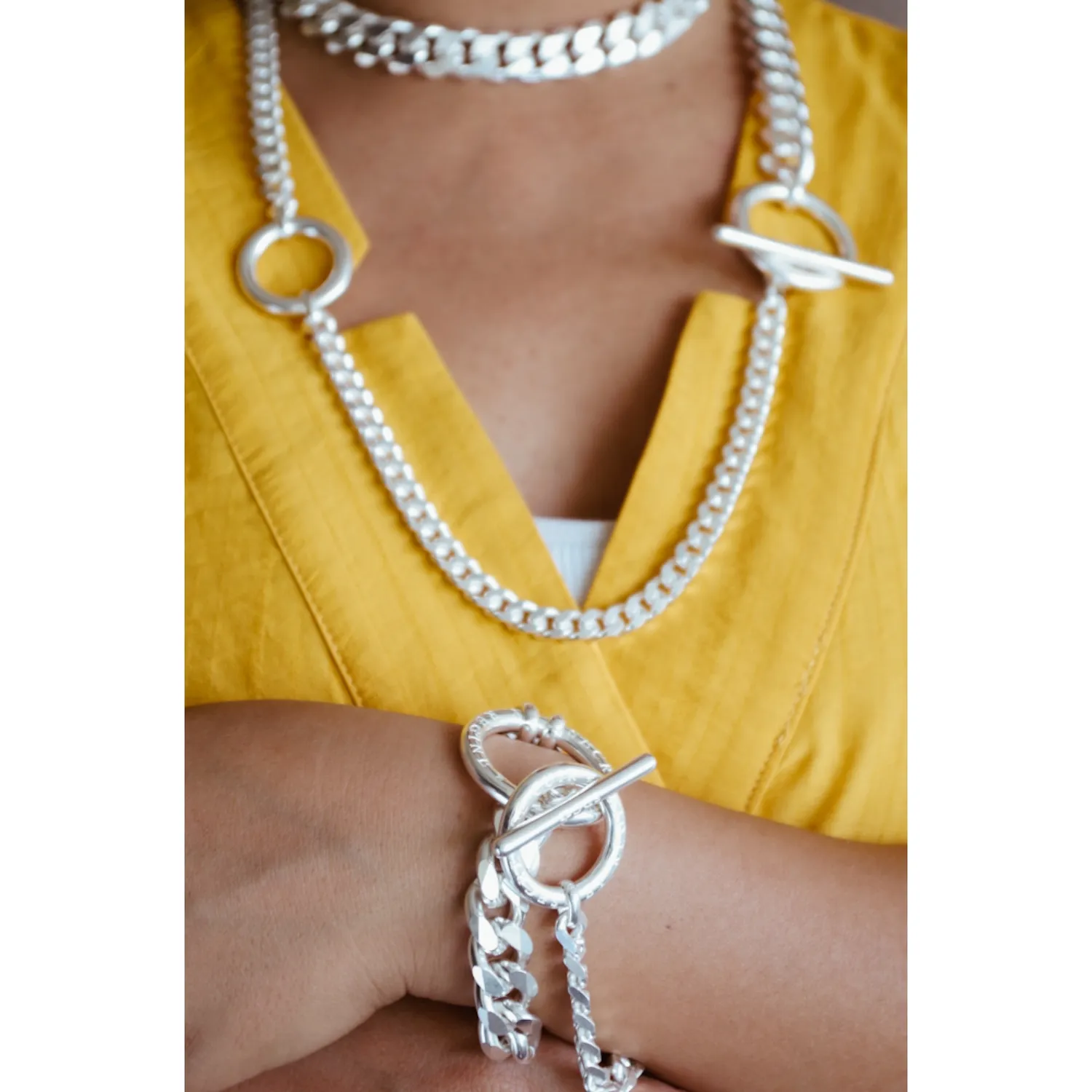 Secret de Cuir N°1129 bracelet gourmette double plaqué argent