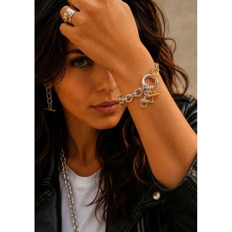 Secret de Cuir N°1725 bracelet 3 pampilles bicolore 19 cm