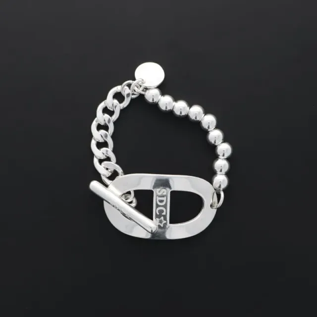 Secret de Cuir N°1114 bracelet ovale bombé argenté