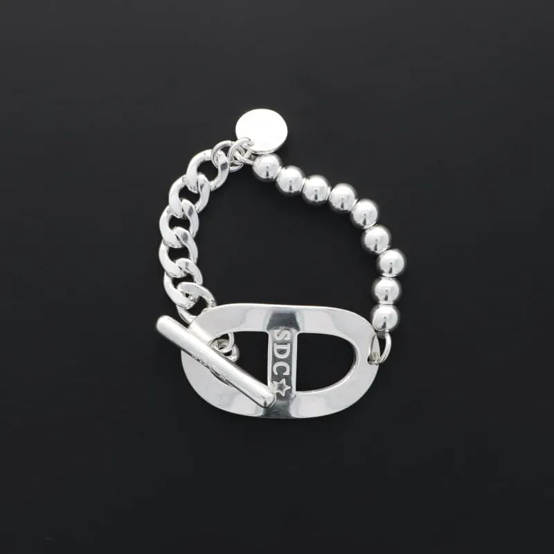 Secret de Cuir N°1114 bracelet ovale bombé argenté