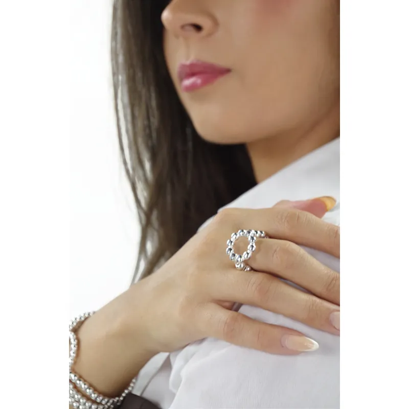 Secret de Cuir N°1503 bague perles argenté élastique
