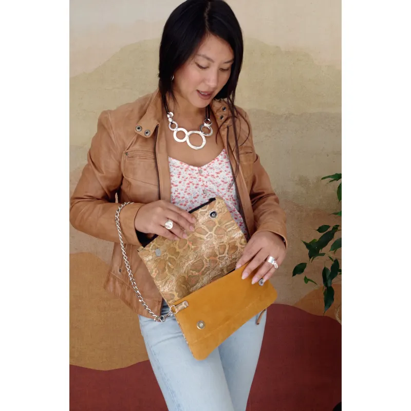 Secret de Cuir pochette orange serpent cuir