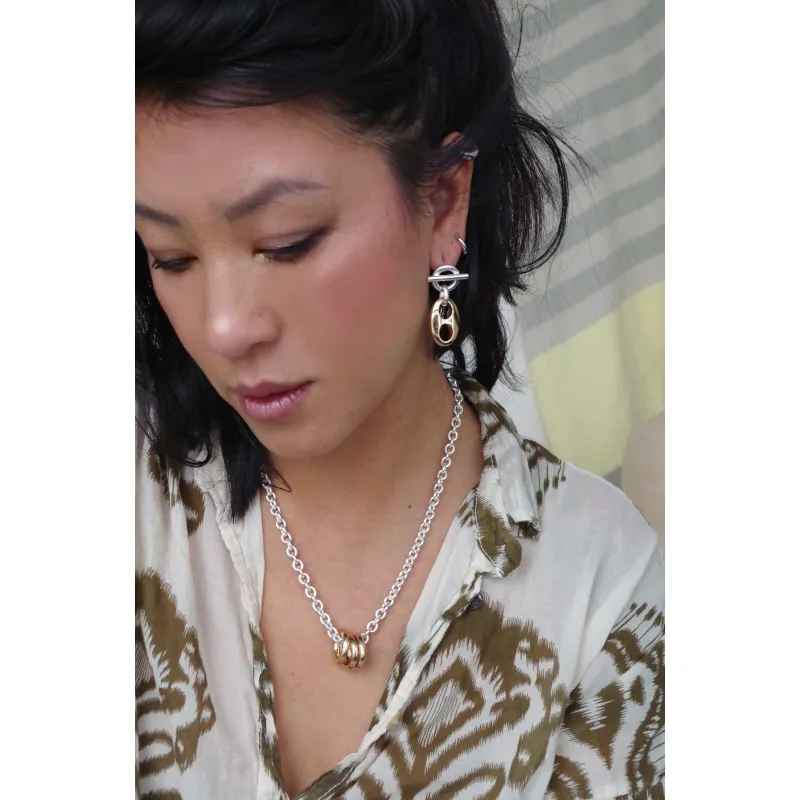 Secret de Cuir N°1628 collier 3 bouées plaqué argent doré