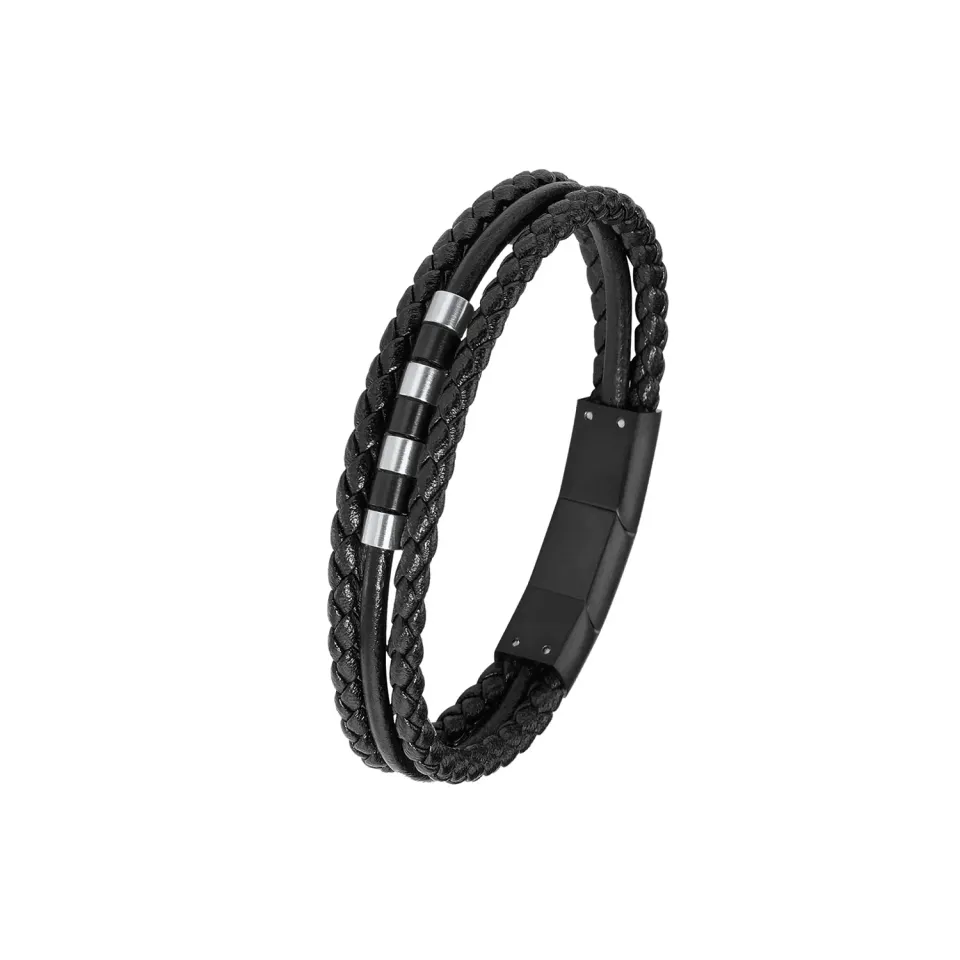 s.Oliver Bracelet Garçon Cuir Acier Moderne Cadeau