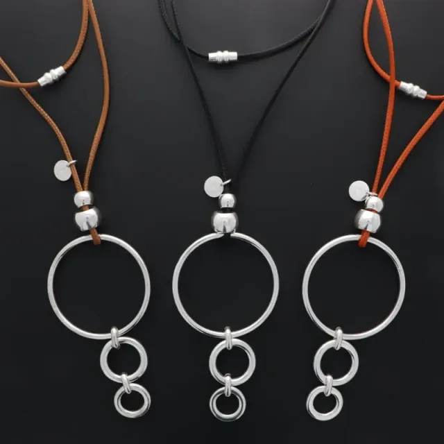 Secret de Cuir N°19 sautoir cuir jonc ronds plaqué argent