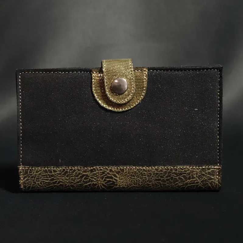 Secret de Cuir portefeuille PM bouton noir et doré cuir